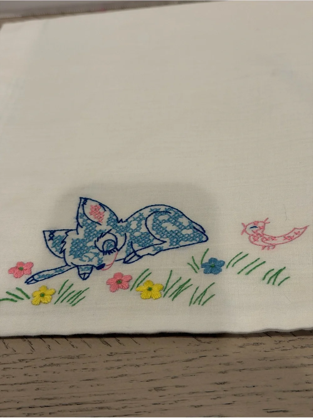 Vintage Child’s Pillow Case To Fit Child’s Pillow Cross Stitched Deer Bunny